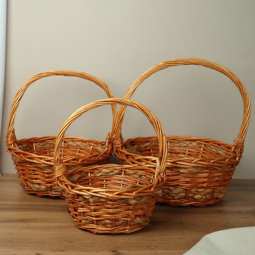 Корзина плетеная 3 штуки 33х12/27х10/22х9 см / S/3 22-38 /уп 28/светло коричневая круглая