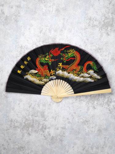 Веер 50 см бамбуковая основа Черный с Драконами / 622-11 /уп 50/200/