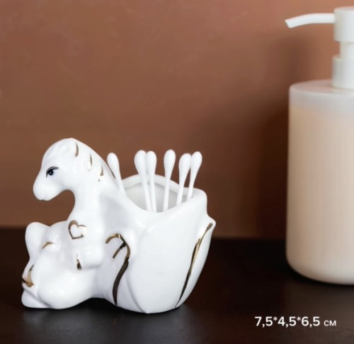 Подставка для ватных палочек Лошадь 8 см / B5448 /уп 144/ Символ года 2026 744510  костяной фарфор