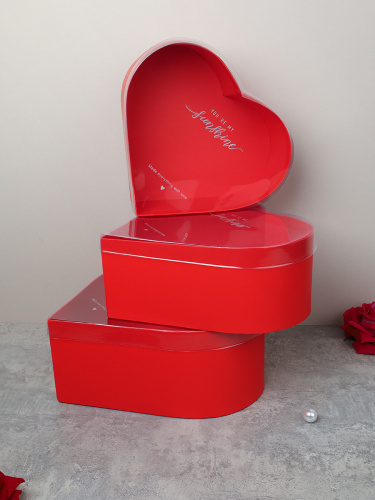 Коробка подарочная 3 штуки Сердце набор красная / B9826 /уп 30/прозрачная крышка