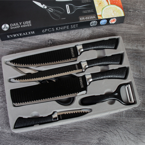 Набор кухонных ножей 6 предметов в коробке / WD-101 /уп 30/ножницы и овощечистка в комплекте