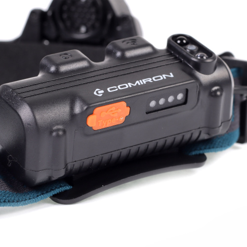 Фонарь налобный спортивный COMIRON O'HEAD корпус ABS, IPX5 свет COB 400lm аккум 18650 3.7V 2000 mAh, USB Type-C; индикатор КРАСНЫЙ ава /уп 50/100/