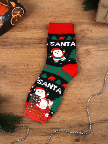 Носки р. 35-40 Новый год  / L826 /уп 10/400/1200/ ОДНА ПАРА/ МАРКА