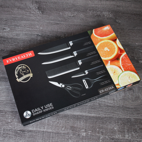 Набор кухонных ножей 6 предметов в магнитной коробке / WD-100 /уп 30/ножницы и овощечистка в комплекте