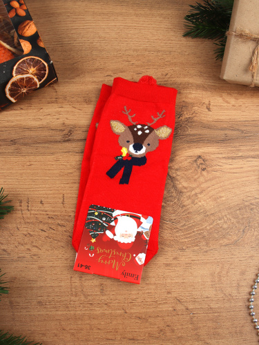 Носки р. 35-40 Новый год короткие / L815 /уп 10/400/1200/ ОДНА ПАРА/ МАРКА