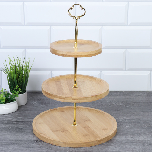 Ваза для фруктов 3-х ярусная 15/20/25 см / VB2027 /уп 20/ бамбук