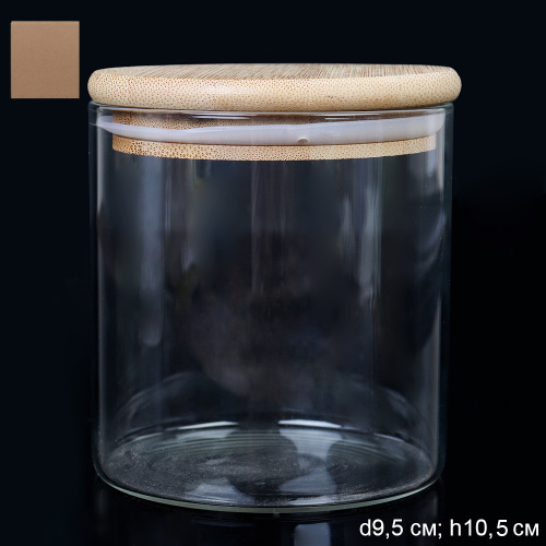 Банка для сыпучих бамбуковая крышка диаметр 95/010 мм 700 мл АКЦИЯ / S0209510B /уп 24/*Ц стекло