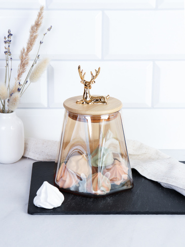 Банка для сыпучих бамбуковая крышка с фигуркой 800 мл 13х11 см / 9860 /уп 48/ новогодняя