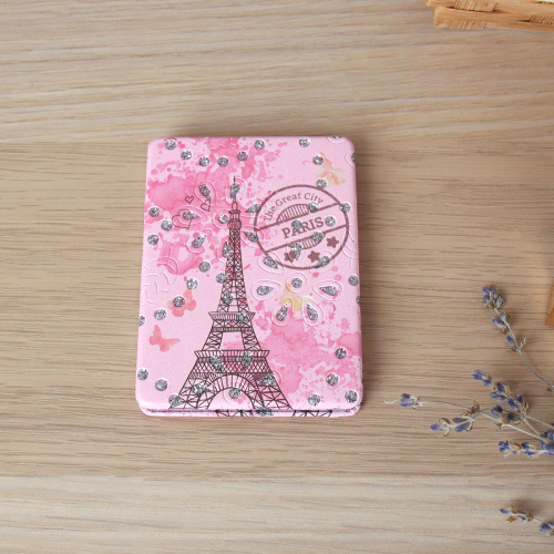 Зеркало карманное 6х8 см / 1613-3 /уп 12/288/кожзам,стразы