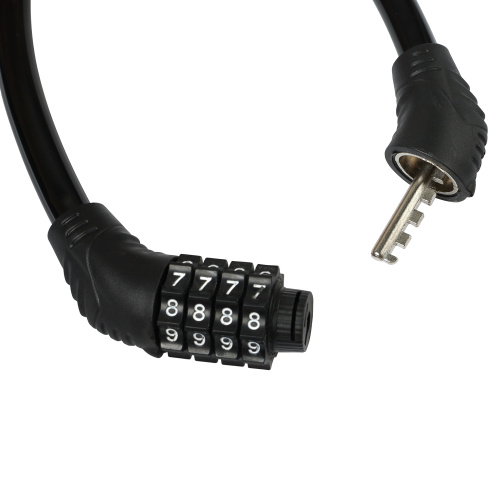 Замок тросовый кодовый KRYPTON, 4 разряда, 12х400мм, стальной трос, тактильно приятный PVC, вес 140 гр, чёрный /уп 200