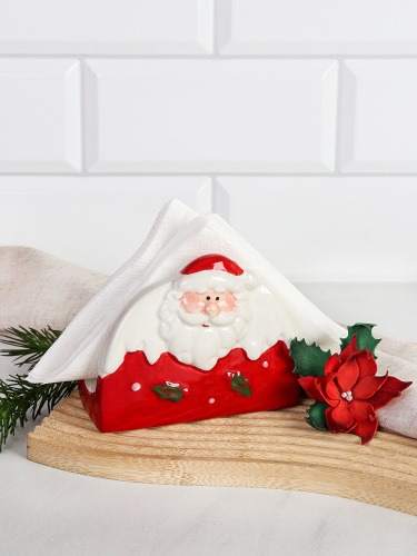 Салфетница 10 см Дед мороз / B3089 /уп 96/ новогодняя