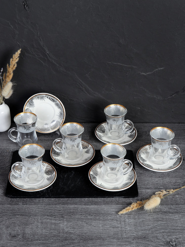 Кофейный набор 12 предметов восточная форма / QZ12 /уп 18/ с золотом