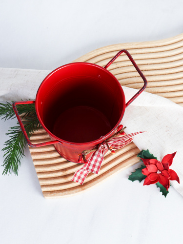 Ведерко для сервировки с эффектом старения 10х11х8,5см/ YW05 /уп 144/ Новогоднее/ Красное