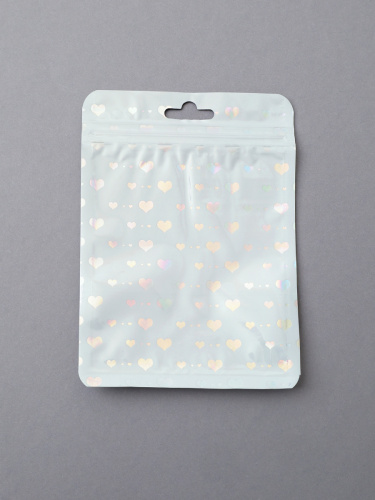 Пакет подарочный 10,5х15 см сердце белый / ZIP-02-2 /уп 100/5000/ zip-lock застежка