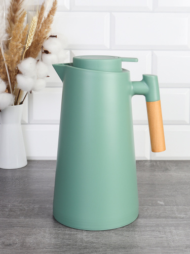 Термос кувшин 1 л с деревянной ручкой / KBL-907 /уп 20/ Зеленый