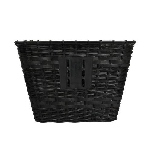 Корзина для велосипеда пластик/ плетеная черная с креплением на переднее колесо под резьбовую вилку 2 кронштейна на рулевую колонку / QY-CRCL-07/уп 30