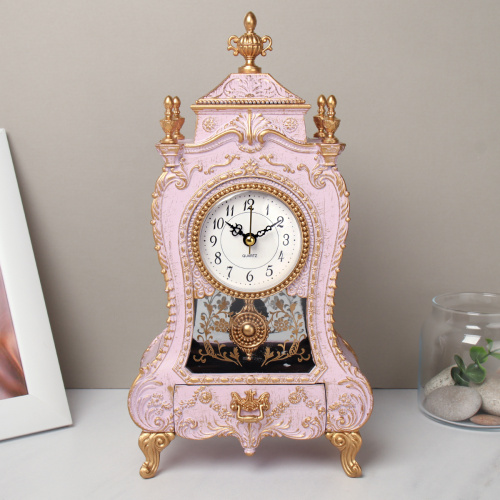 Часы настольные 28 см розовые / 63317H /уп 18/ музыкальные