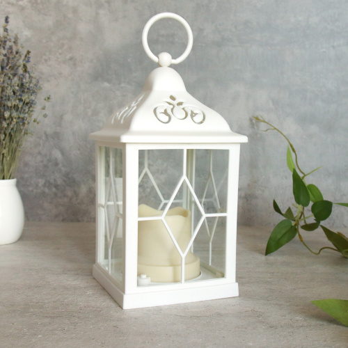 Светильник фонарь настольный Новогодний 21 см белый / YR02514W /уп 48/от батареек