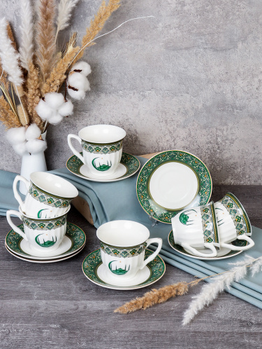 Чайный набор 12 предметов 250 мл / new ZSV02-12G /уп 8/ Муслим костяной фарфор