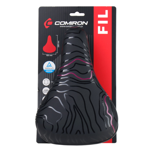 Седло велосипедное детское COMIRON FIL N964P 235x155, Технологии: ED, Верх: PU принтованный, Цвет: Чёрный+Розовый/уп 40/