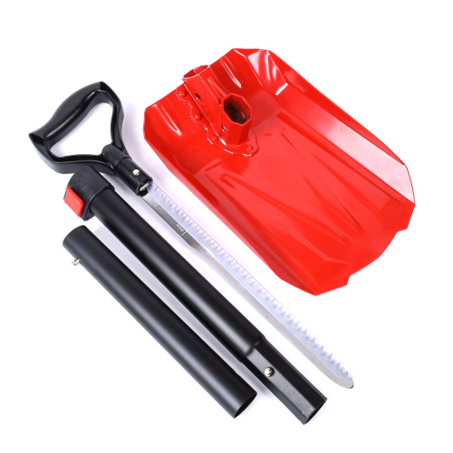 Лопата лавинная алюминиевая ИРЕМЕЛЬ СНЕГОВИК IR102 с пилой 35см, D-обр. рукоять, регулировка длины 93/81.5см, лезвие 32.3x22.3см, чёрно-красная/уп10