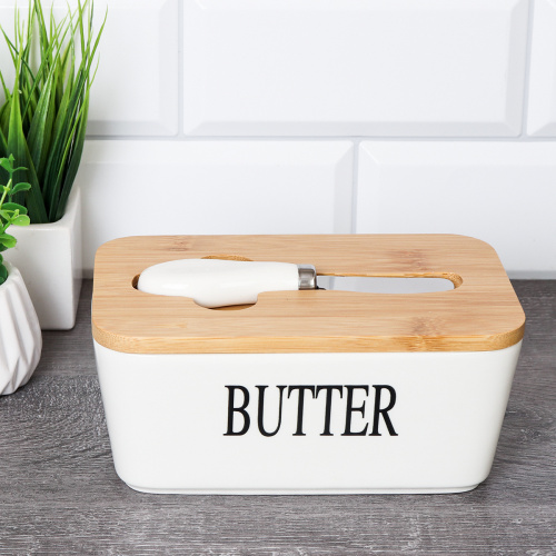 Масленка и нож 17х10 см / MN3920 /уп 36/ на деревянной подставке