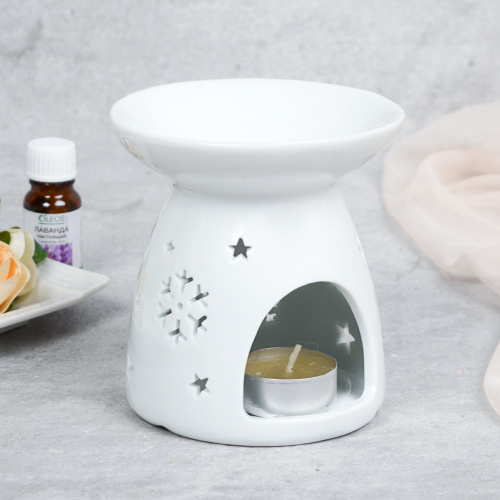 Аромалампа белая 10 см Снежинки / XL-0018 /уп 48/новогодняя