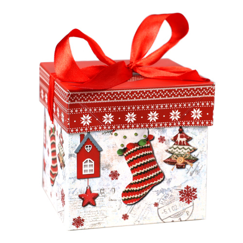 Коробка подарочная 10х10х10 см складная / 119X /уп 12/1200/Новый год