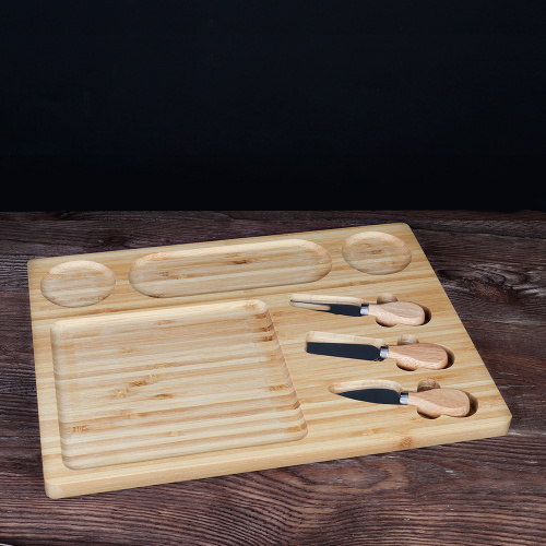 Набор сервировочный для сыра 25х45х3 см / KF-S4 /уп 10/ Бамбук доска 2 ножа и вилка