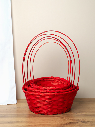 Корзина плетеная 5 штук набор красная / A-995/3 /уп 80/ручки отдельно