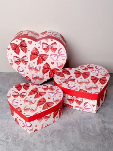 Коробка подарочная 3 штуки Сердце / 1159 /уп 24/16*18.3*7/18*20.3*8/20*22.3*9cm