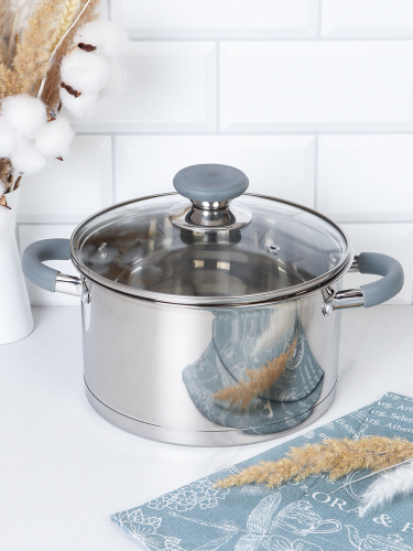 Кастрюля 3,4 л Евро / LB-S-1931B-8C -3,4/уп 1/ индукция/ ручки с силиконом/ Гофрокороб/ KISIGA