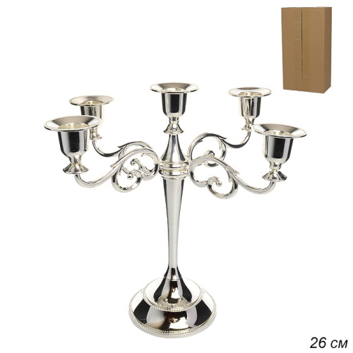 Подсвечник на 5 свечей 26 см  серебро / 10 /уп 30/ 