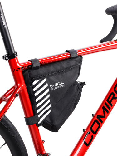 Сумка велосипедная подрамная BICYCLE SOUL, с боковой молнией, с отсеком для бутылки, крепление velcro, чёрная, 20.5х18х21.5см. /уп 200/