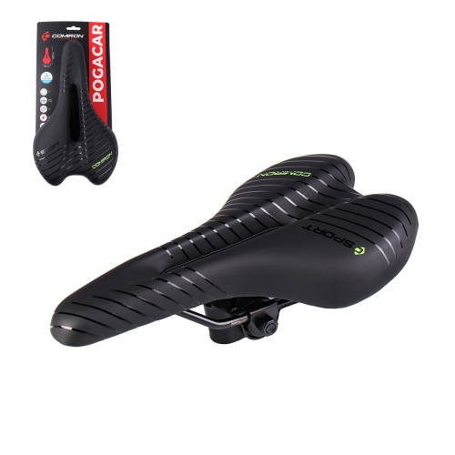 Седло велосипедное MTB COMIRON POGACAR N846 280X160, Технологии: DW, ED. Верх: PU принтованный глянец/Цвет: Чёрный+Жёлтый /уп 30/