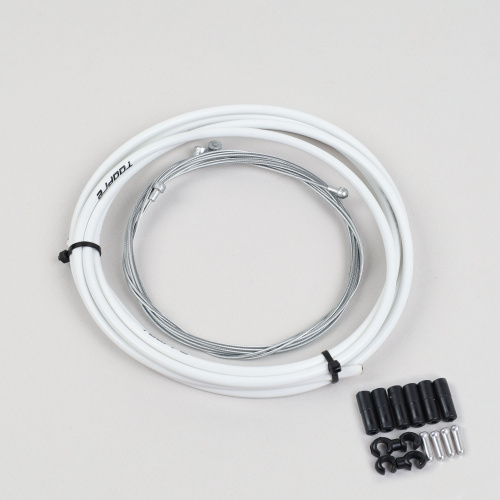 Комплект оплетки и тросов велосипеда на тормоза. 1 Оплетка/2 троса/наконечники/зажимы. TOOPRE SCS-002. белый /уп 100/