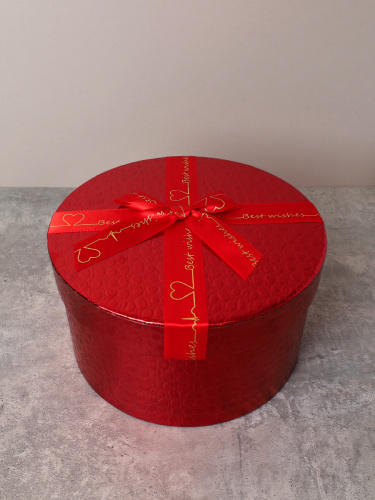 Коробка подарочная круглая 3 штуки 20х20х11 см / 3406-02 /уп 30/красная