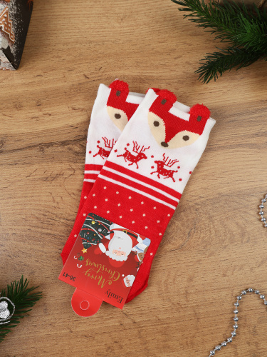 Носки р. 35-40 Новый год короткие / L819 / уп 10/1200/ ОДНА ПАРА/ МАРКА