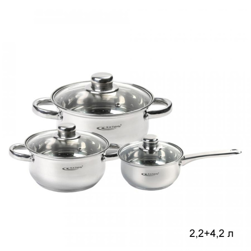 Кастрюли и ковш 6 предметов Гретта / KT04-G /уп 2/ 2,2+4,2 л, 1,6л