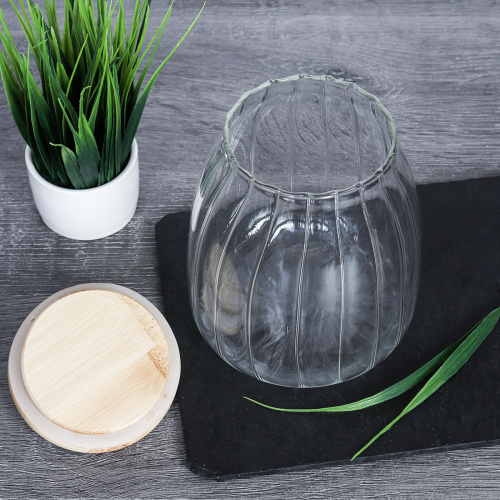 Банка для сыпучих бамбуковая крышка Бочонок рифленая 1100 мл / LCSC2433 /уп 60/