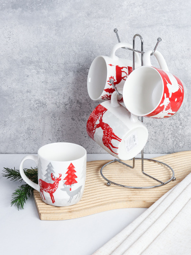 Кружка 4 штуки на металлстенде 380 мл / H012 /кружка новогодняя/ в гофрокоробе