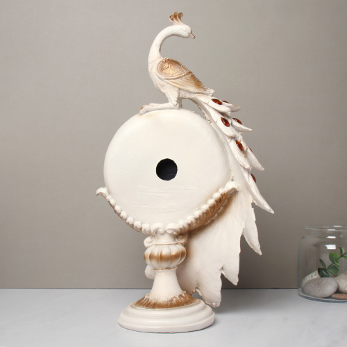 Часы статуэтка Павлин 35 см / 9024A /уп 16/белый