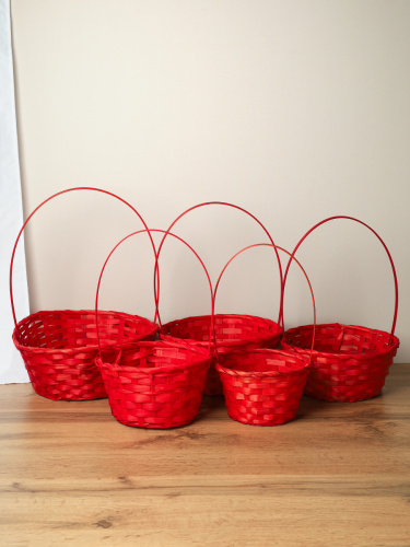 Корзина плетеная 5 штук набор красная / A-995/3 /уп 80/ручки отдельно