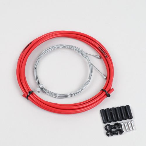 Комплект оплетки и тросов велосипеда на тормоза. 1 Оплетка/2 троса/наконечники/зажимы. TOOPRE SCS-002. красный  /уп 100/