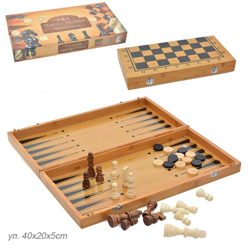 Игра настольная 3 в1 Нарды шахматы шашки 20х40 см / 341-163 /уп 24 /