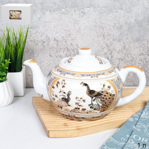 Чайник заварочный 1 л Павлин бежевый/ JS-11.1 /уп 24/