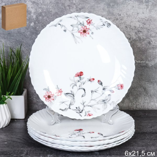 Набор тарелок 6 штук 215 мм / 36/LHP-FW4 (7318) /уп 2/ Серый кустик