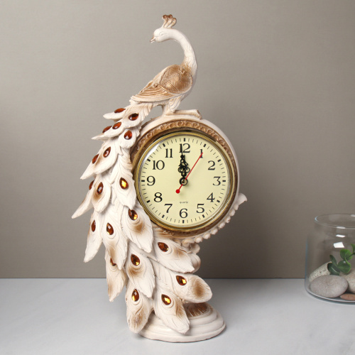 Часы статуэтка Павлин 35 см / 9024A /уп 16/белый
