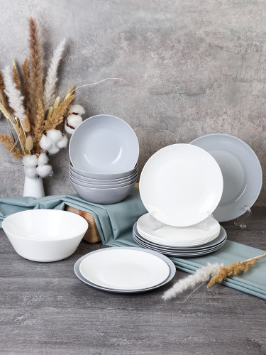 Столовый набор 19 предметов Бело-Серый цвет Дэй Смол GR-19 FLYGP857565 (уп 2) 