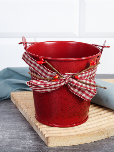 Ведерко для сервировки с эффектом старения 10х10 см / YW08 /уп 144/ Красное